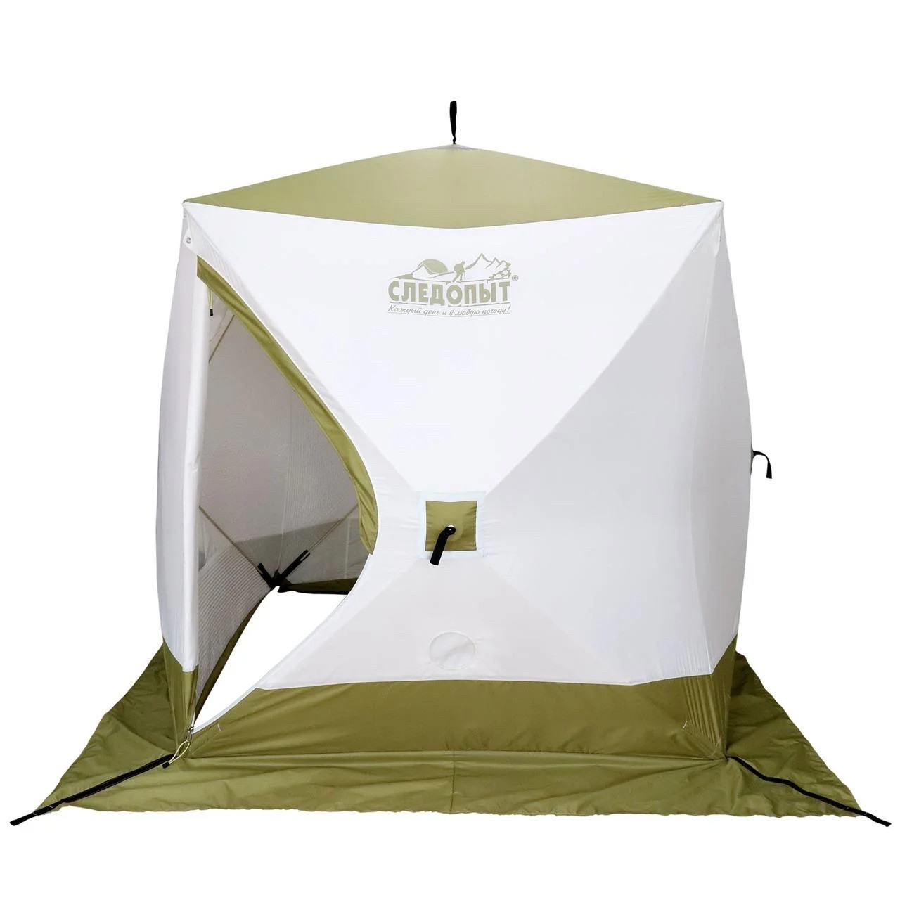 Палатка зимняя куб СЛЕДОПЫТ "Premium" 1,8х1,8 м, 3-х местная, 3 слоя, цв. белый/олива - фото 2 - id-p95562676