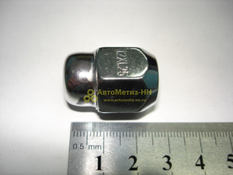 Гайка колеса М12*1,25 (27, ключ 19, конус, закрытая, хром.) (уп. 5 шт)