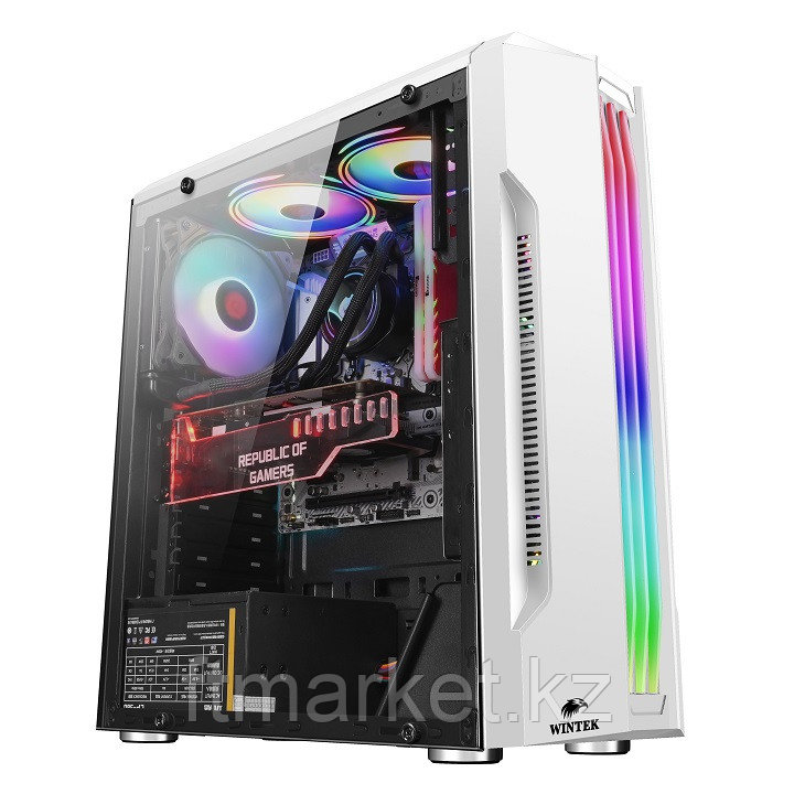 Корпус Wintek Flame D525-W TG, ATX/Micro ATX, USB 1*3.0/1*2.0, HD+Mic,0,5mm, 1*12cm RGB+пульт, White