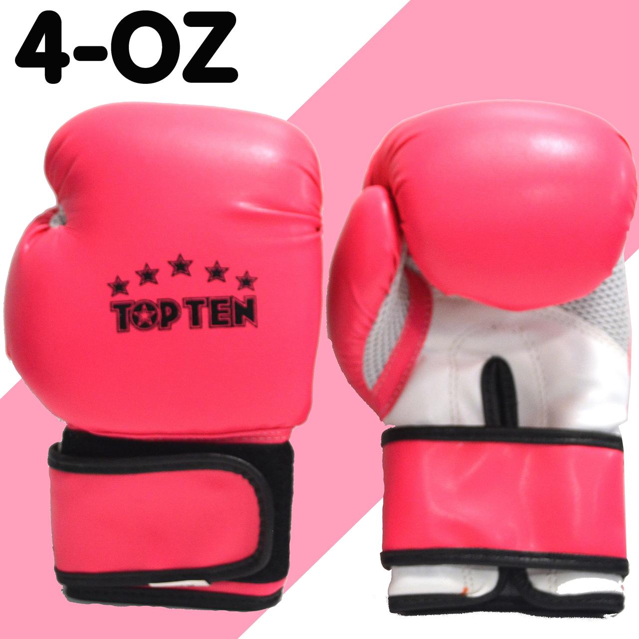 Детские боксерские перчатки 4-OZ Top ten розовые с белыми вставками