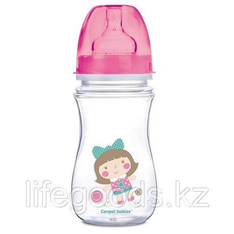 Canpol babies 250989241 Бутылочка PP EasyStart с шир. горлышком антиколиковая, 240 мл, 3+ ,(розовая), фото 2