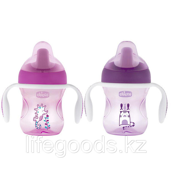 Chicco 340624026 Чашка-поильник Training Cup (полужесткий носик) 6мес+, 200 мл., розовая/фиолетовая - фото 1 - id-p95636795