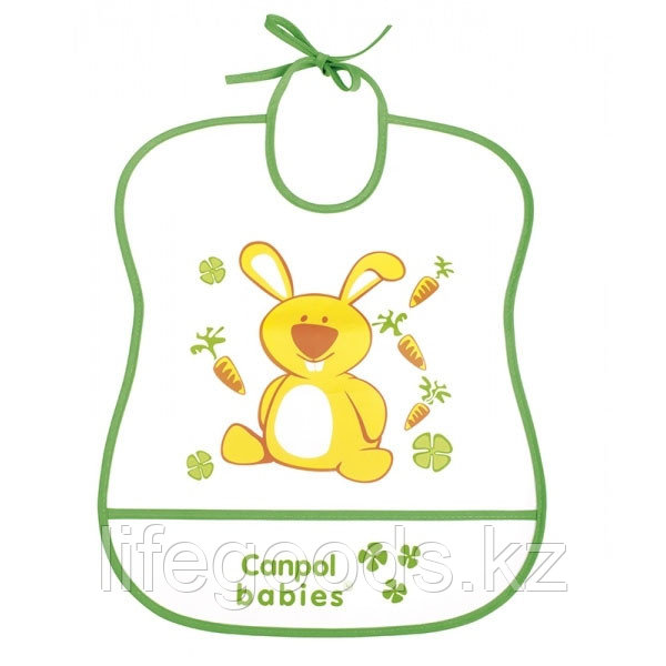 Canpol babies 250930227 Нагрудник пластиковый мягкий, зеленый зайка