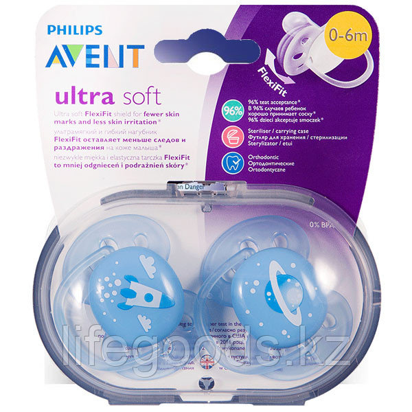 Philips Avent SCF222/20 Пустышка ultra soft, Космос,для мальчика 2 шт,0-6 м - фото 2 - id-p95636884