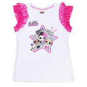 FK-6D19L-110 Футболка LOL с коротким рукавомЗВЕЗДА", оборка из сетки белая