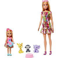 Mattel Barbie GTM82 Барби Игровой Набор кукла Барби и Челси с питомцами жираф, слон и обезьянка