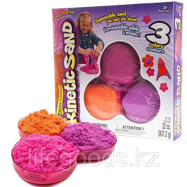 Kinetic sand 71403 Кинетик сэнд Кинетический песок для лепки, 3 цвета в наборе (в ассортименте) - фото 1 - id-p95639805