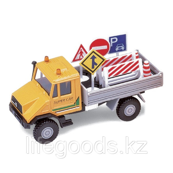 Welly 99644 Велли модель машины Mercedes-Benz Unimog с дорожными знаками - фото 1 - id-p95640081