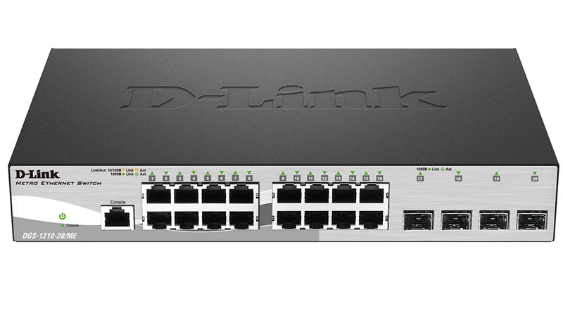 D-link DGS-1210-20/ME коммутатор управляемый 16 портов 10/100/1000M RJ45+4 порта SFP+1 консольный порт RJ-45 - фото 1 - id-p95664040