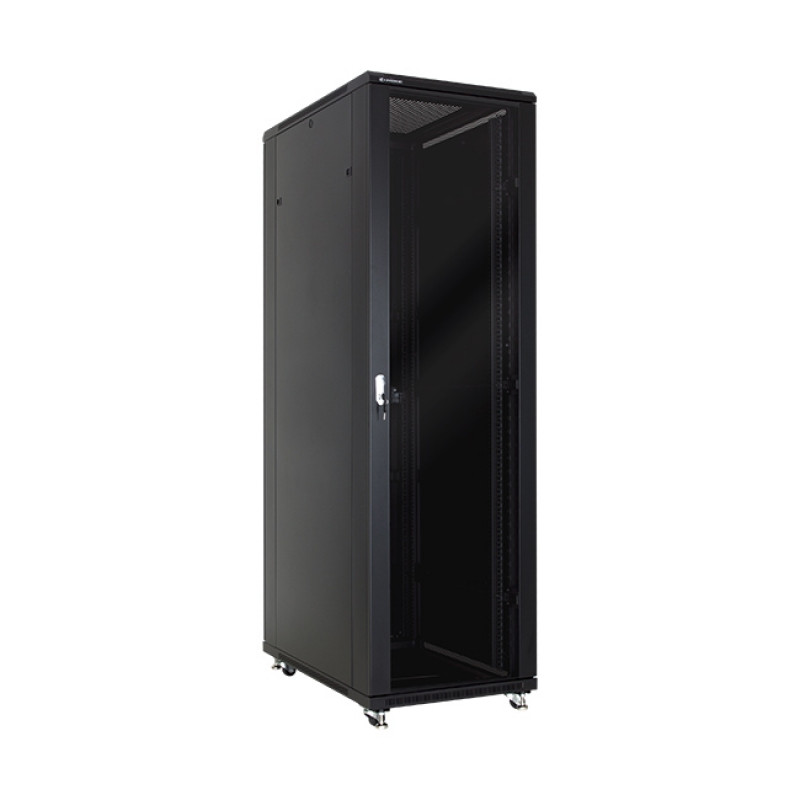 Шкаф напольный 42U, 600*1000*2000, цвет чёрный, передняя дверь стеклянная Linkbasic - фото 1 - id-p95666001