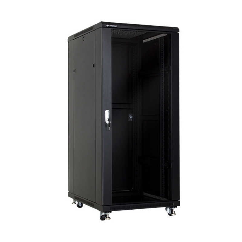 Шкаф напольный 27U, 600*800*1400, цвет чёрный, передняя дверь стеклянная LinkBasic - фото 1 - id-p95666018
