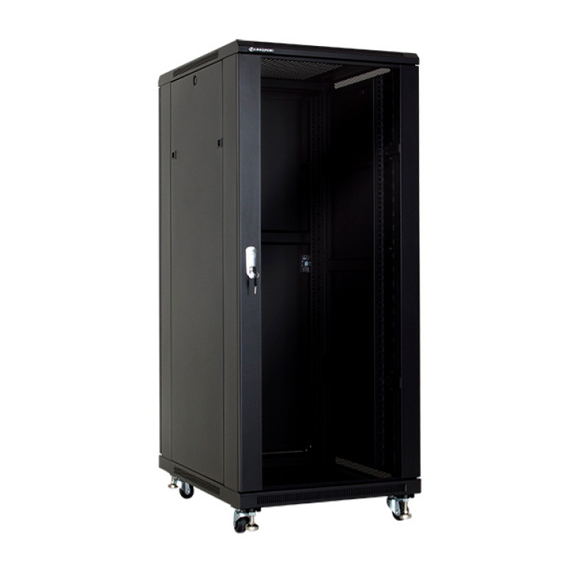 Шкаф напольный 32U, 600*600*1600, цвет чёрный, передняя дверь стеклянная, LinkBasic - фото 1 - id-p95666025