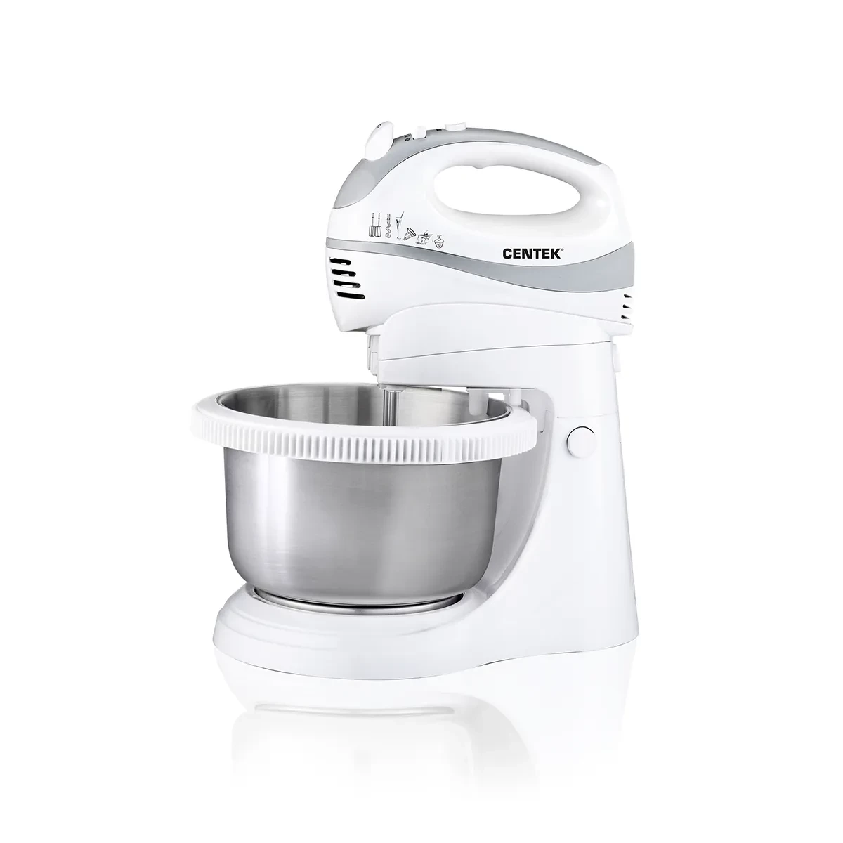 Миксер с чашей Centek CT-1107 (бел/сталь) 320Вт 5 скоростей+ турбо