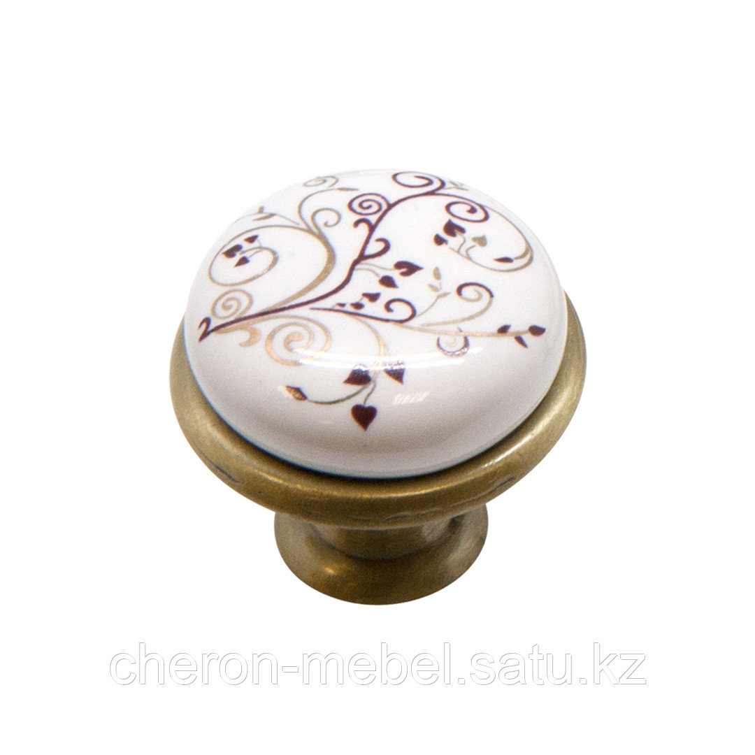 Ручка-кнопка с фарфором, бронза KF01-04 BA