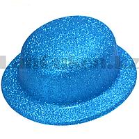 Шляпа котелок карнавальная блестящая синяя, фото 1