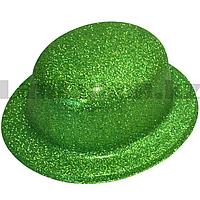 Шляпа котелок карнавальная блестящая зеленая