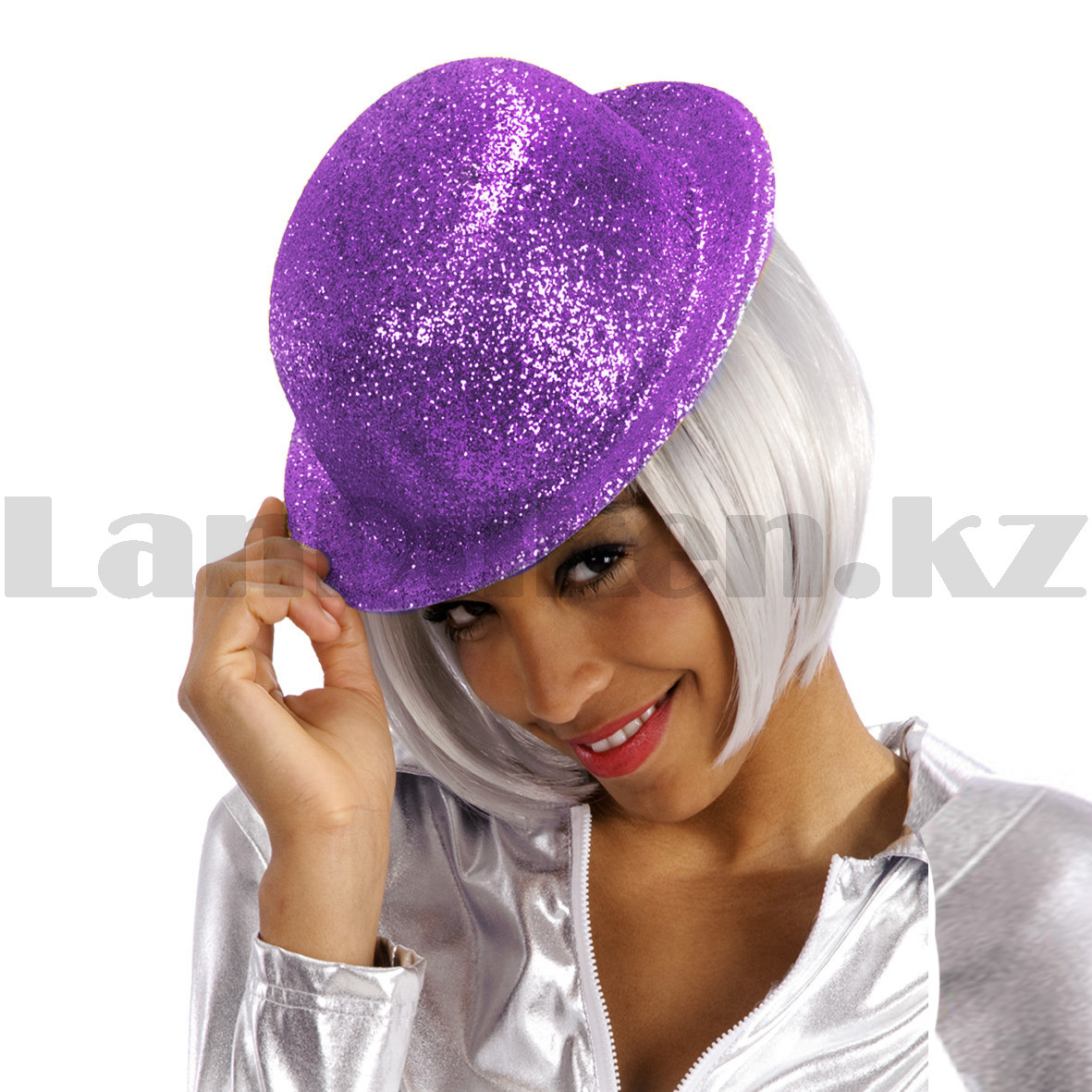 Шляпа котелок карнавальная блестящая фиолетовая, фото 1