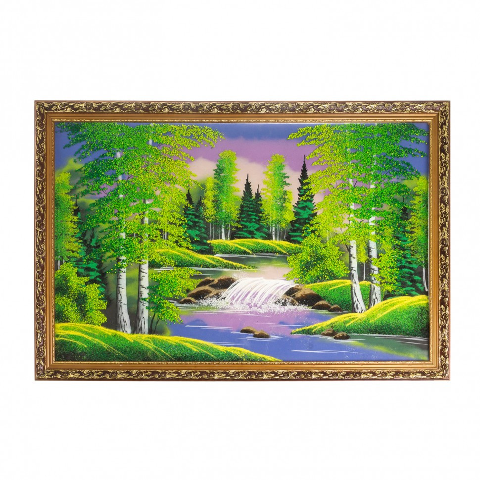 Картина "Лесной водопад" 56х86 см, рисунок каменная крошка 122835 - фото 1 - id-p95756348