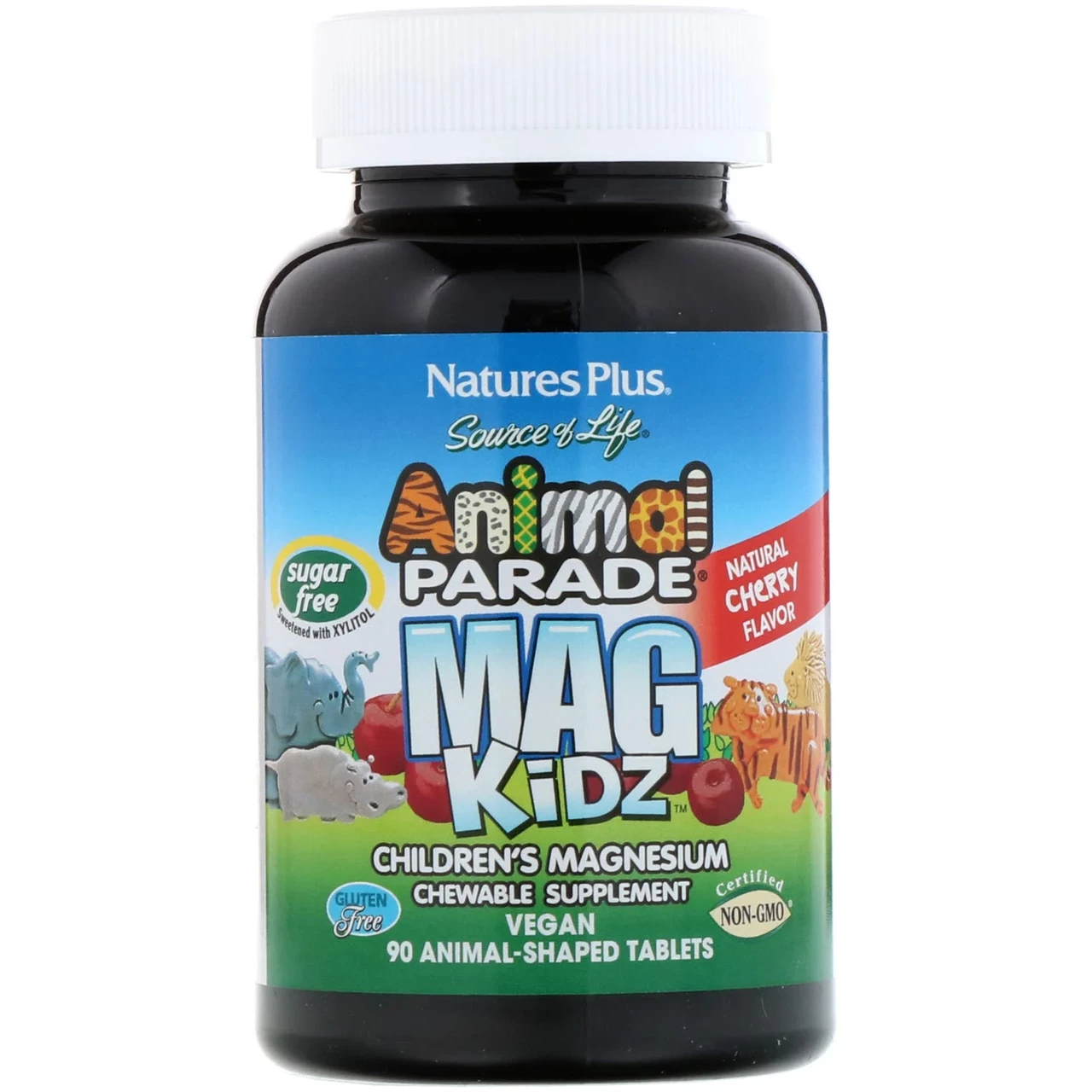 Nature's Plus, Animal Parade, MagKidz, магний для детей, натуральный вишневый вкус, 90 таблеток в форме животн