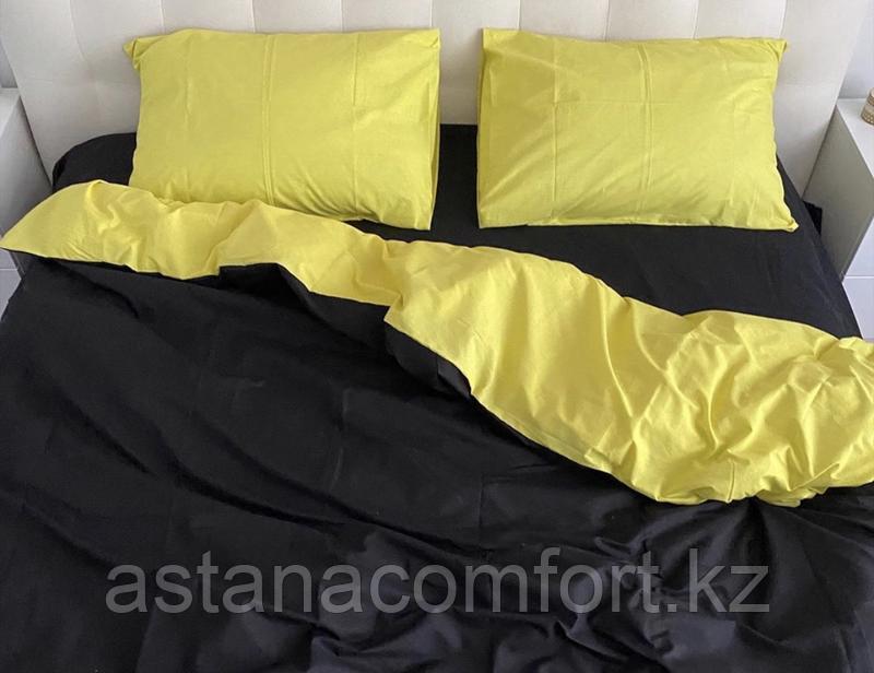 Комплект постельного белья 1,5-спальный, двухцветный, сатин, лимонно - черный. - фото 2 - id-p95804706
