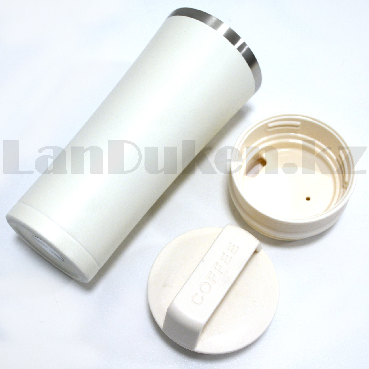 Термокружка с поилкой вакуумная из нержавеющей стали для кофе "Coffee" 600 мл белая - фото 6 - id-p95811683