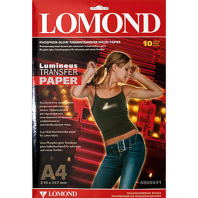 Бумага Lomond термоперенос А4 (флюоресцентная ткань) 10 листов