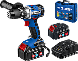 ЗУБР 20В щеткасыз бұрғы-бұрағыш, 2 АКБ (4Ач), корпуста, кәсіпқой. DB-201-42