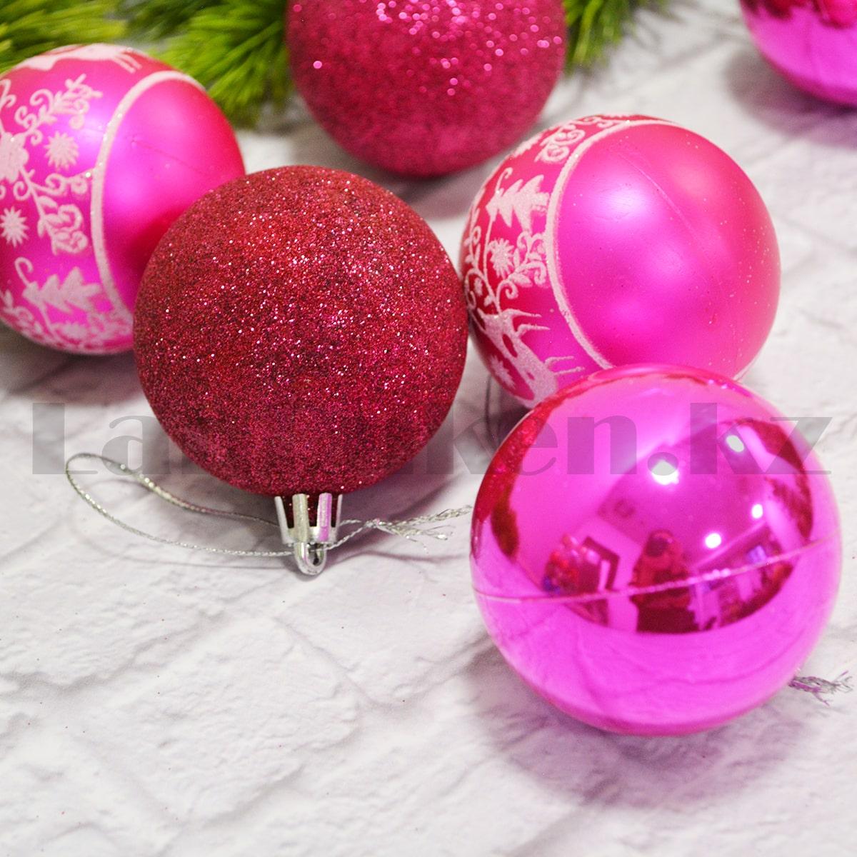 Новогодние елочные шарики розовые 6 шт. 3 в 1 - фото 8 - id-p95842640