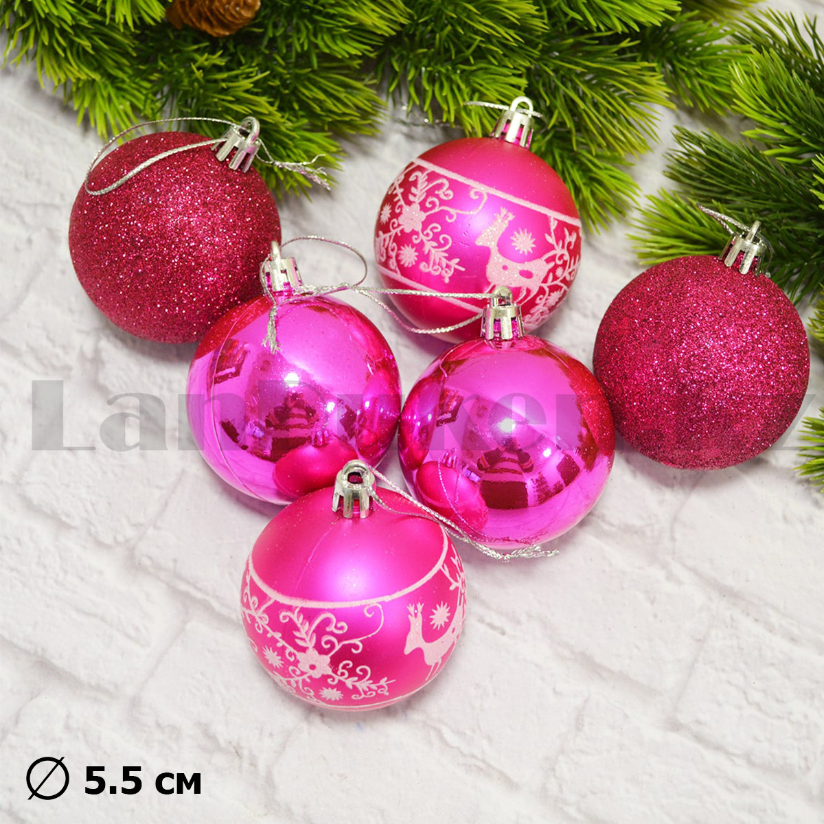 Новогодние елочные шарики розовые 6 шт. 3 в 1 - фото 2 - id-p95842640