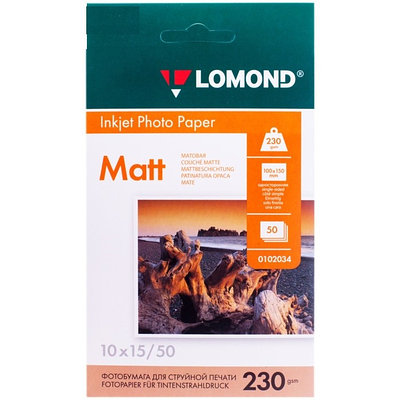 Бумага Lomond A6 (10x15), 230г/м2, 50 листов, матовая, односторонняя