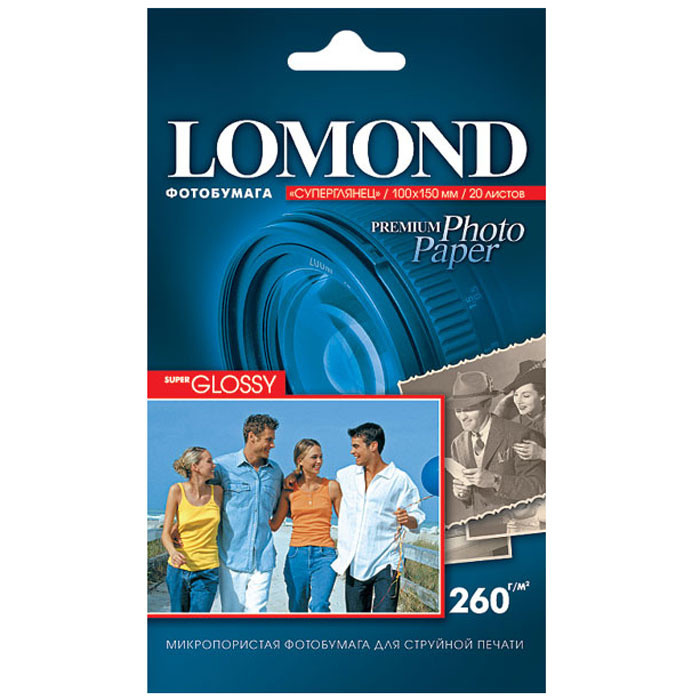 Бумага Lomond A6 (10x15), 260г/м2, 20 листов, суперглянцевая, двусторонняя - фото 1 - id-p95842734