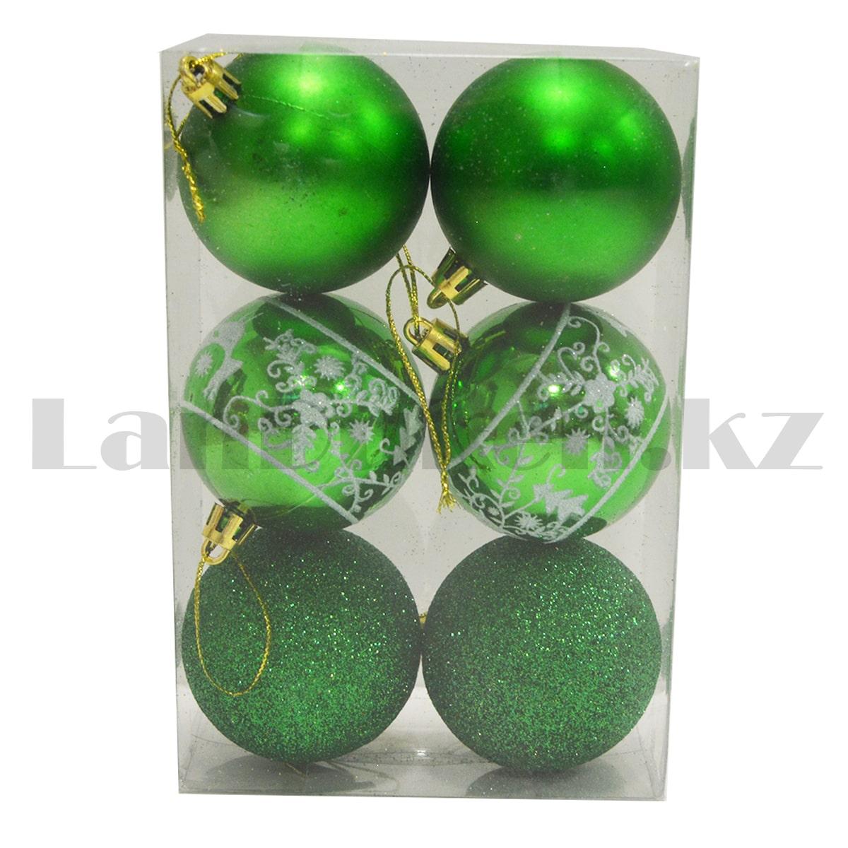 Новогодние елочные шарики зеленые 6 шт. 3 в 1 - фото 7 - id-p95843550