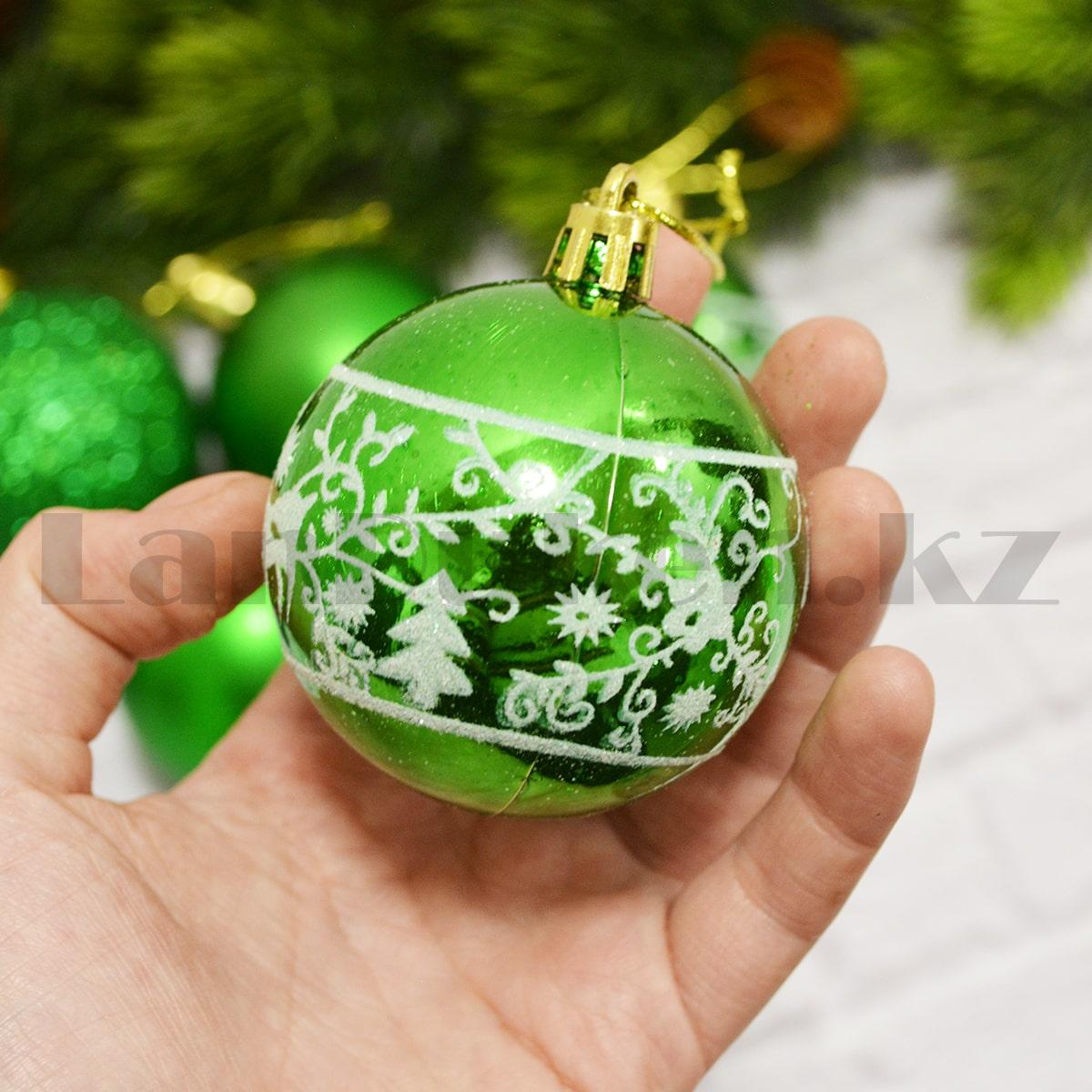 Новогодние елочные шарики 3 в 1 6 шт зеленые