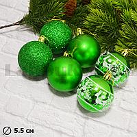 Новогодние елочные шарики зеленые 6 шт. 3 в 1