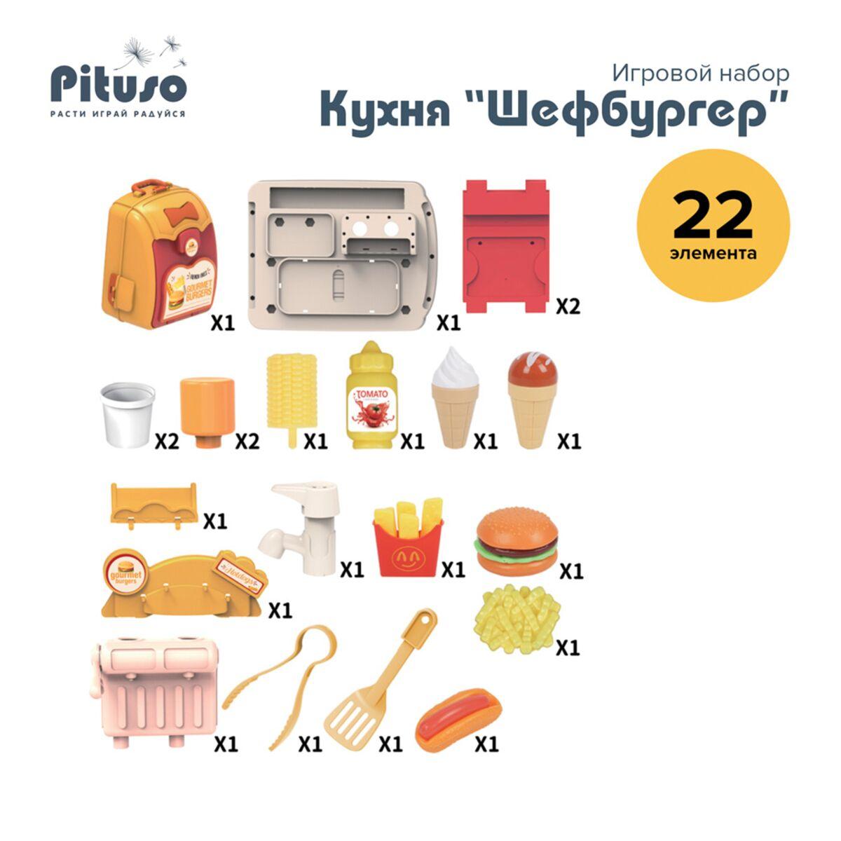 PITUSO Игровой набор Кухня Шефбургер, в рюкзаке