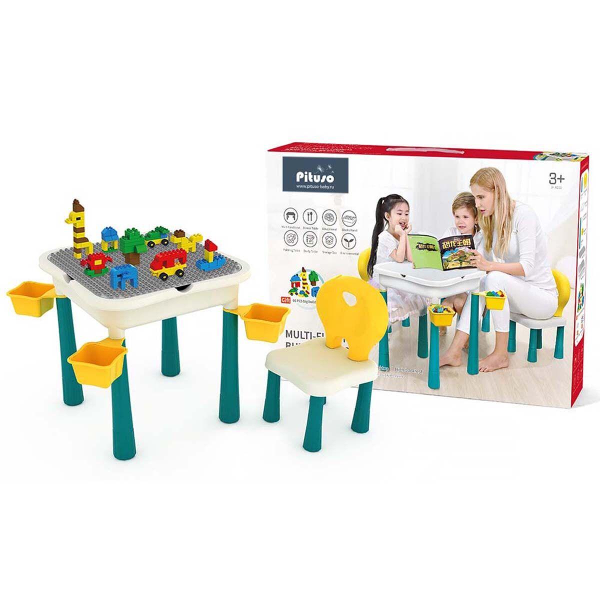 PITUSO  Стол для игры с конструктором, в компл. с конструктором(66эл)(47*47*46.5)+1 стул(24.5*42.5)