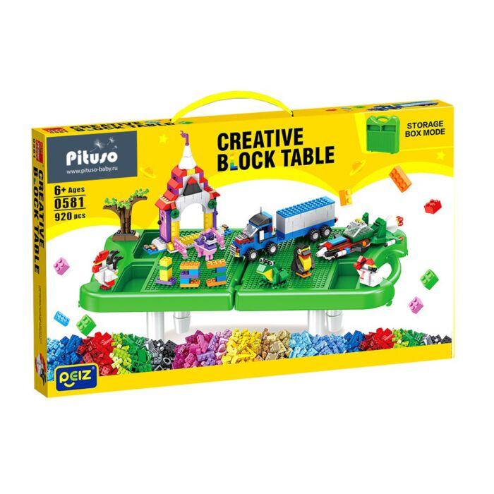 PITUSO  Стол для игры с конструктором, в компл.с конс-ром(920 эл.)(55*28*18) Зеленый/Желтый в ассорт.
