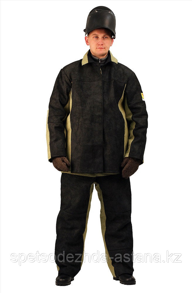 Костюм сварщика комбинированный утепленный с спилковыми накладками спереди на куртке и штанах.