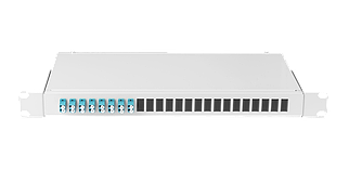 Оптический кросс 19", 1U, укомплектованный на 16 портов LC/UPC (8 двойных LC/UPC адаптеров)