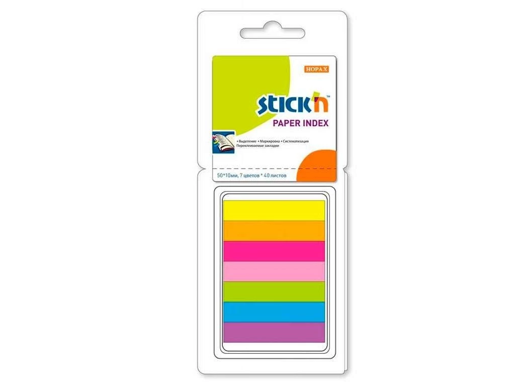 Закладки клейкие STICK`N 10х50 мм, бумажные, 7 цветов х 40 закладок