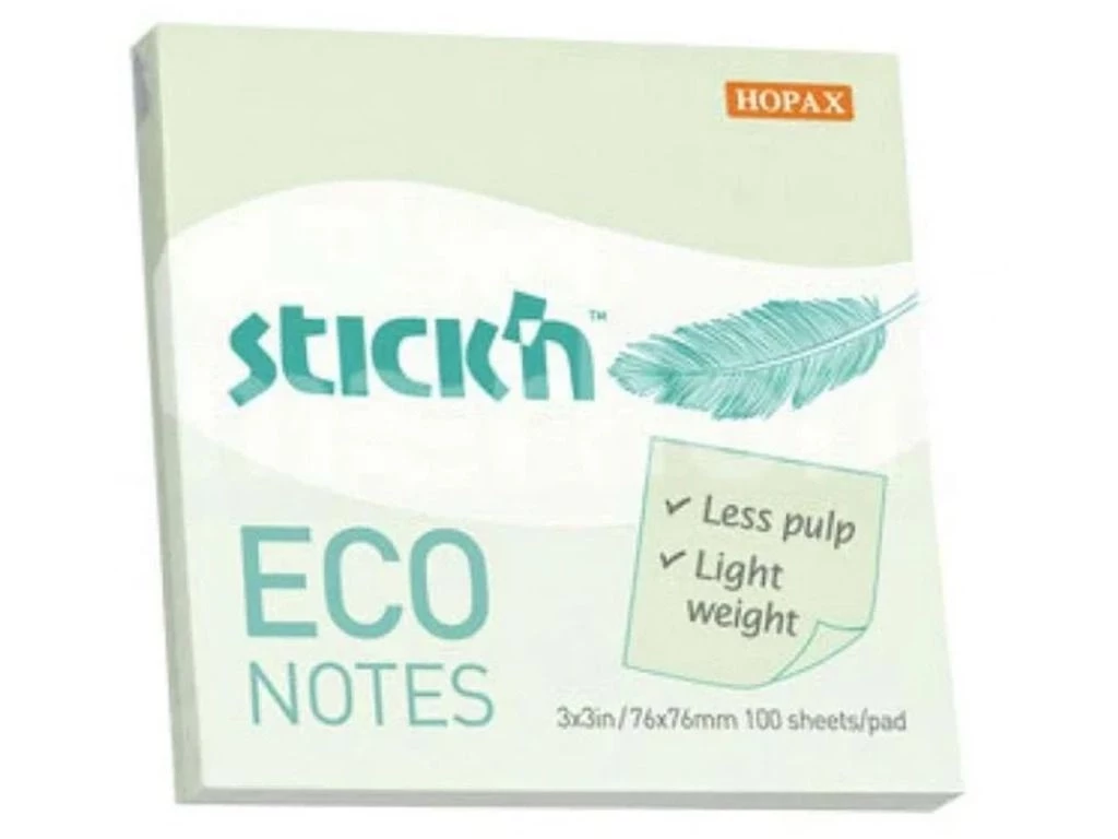 Клейкие листки STICK`N ECO 76 х 76 мм зеленые, 100 листов