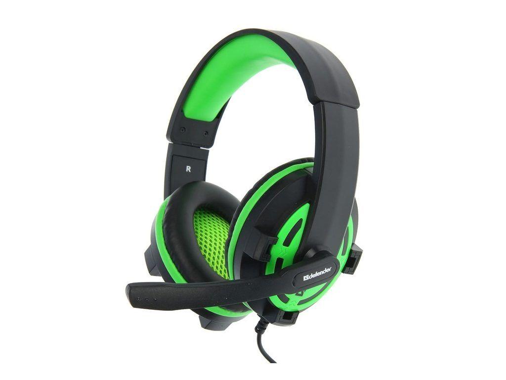Наушники-гарнитура Defender Warhead G-300, кабель 2,5м, зеленые