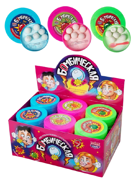 Жевательная резинка БОМБИЧЕСКАЯ с кислой пудрой 15 гр (24 шт в упаковке)