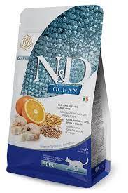 Фармина N&D Cat Ocean треска, спельта, овес и апельсин для взрослых кошек, 0,3кг