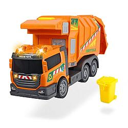 Dickie Toys Машинка мусоровоз оранжевый, 39 см (свет, звук)