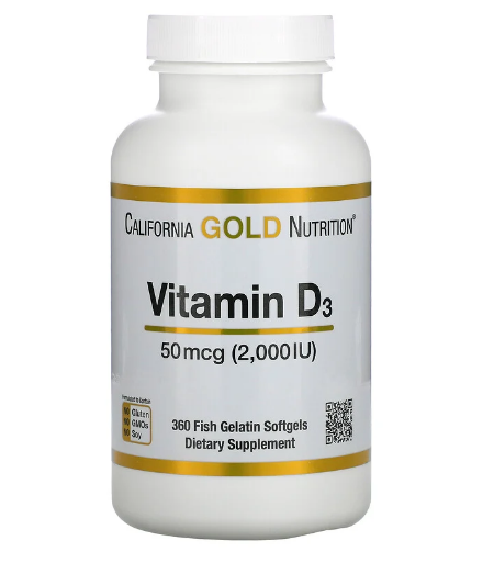 California Gold Nutrition, витамин D3, 50 мкг (2000 МЕ), 360 рыбно-желатиновых капсул