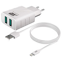 Зарядное устройство для телефонов BoraSCO 2 USB, 2.4A + Lighning 8 pin 1m. White (37265)