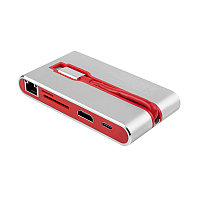 Разветвитель USB Rombica Type-C Hermes Red, USB 3.0 x 3, Type-C PD, HDMI, LAN, картридер, алюминий, красный