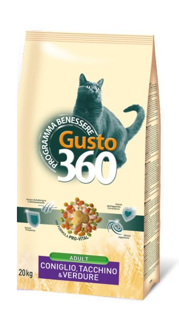 Gusto Cat Coniglio, сухой корм для взрослых кошек, индейка, кролик, овощи, уп. 20 кг.