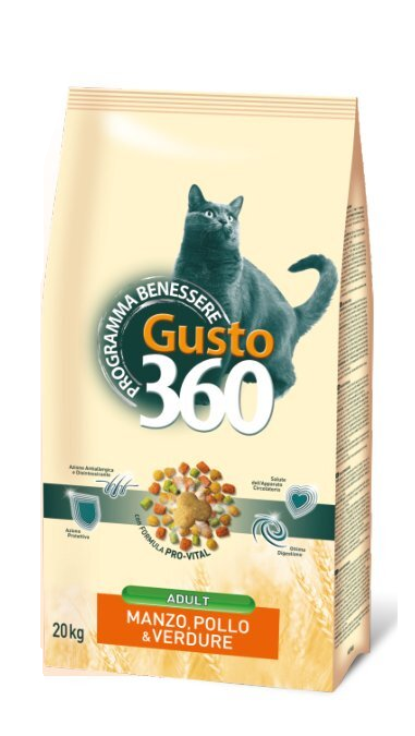 Gusto Cat Manzo, сухой корм для взрослых кошек, говядина, курица, овощи, уп. 20 кг.